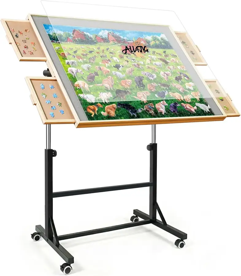 ALL4JIG Puzzle Tables with Legs and Wheels — 1500 Piece, 4 Drawers, Adjustable Height, 24.92 x 33.58 in