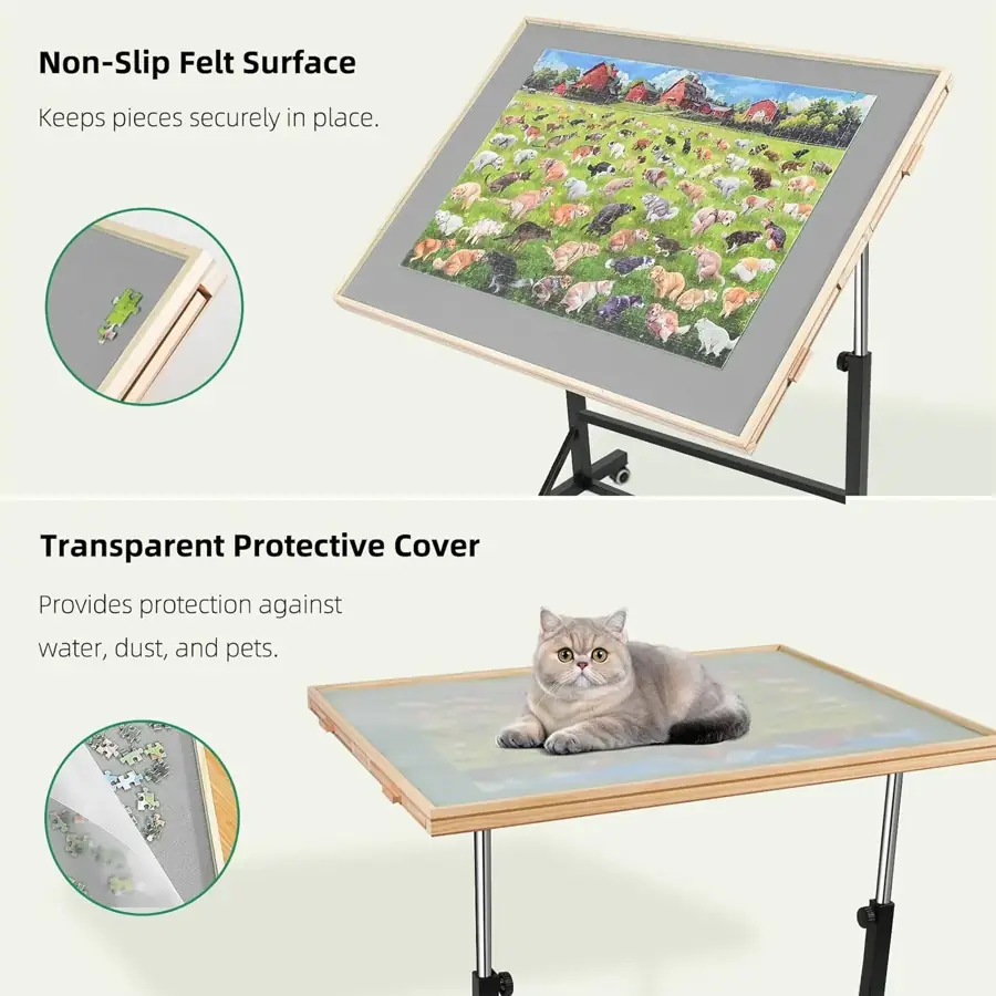 Puzzle table shown with the translucent protective cover