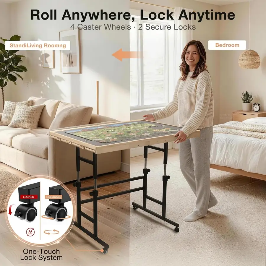 Puzzle table rolling caster and brake detail